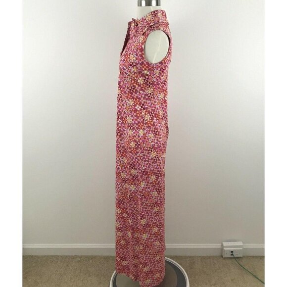 David Crystal Maxi Dress Size 6 Sleeveless Geometric Pink Yellow Vintage - Picture 4 of 7